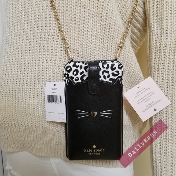 kate spade Handbags - NWT KATE SPADE 100% AUTHENTIC NORTH PHONE CROSSBODY CAT MEOW BLACK WHITE